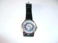 OROLOGIO con cinturino in pelle nero "anello polimero blu" 12 ore - Quadro argento Europa