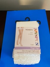 NEW WOMEN'S one size (regular size) JOYSPUN 2 PK WHITE SHEER LACETOP THIGH HIGHS