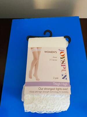 NEW WOMEN'S one size (regular size) JOYSPUN 2 PK WHITE SHEER LACETOP THIGH HIGHS