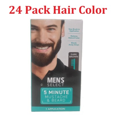 24pck Men's Select Mustache and Beard Hair Color Dye Black & Dark Brown 5 minute