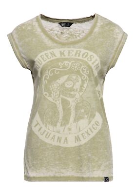 QUEEN KEROSIN Damen T-Shirt Enzym Wash Tijuana Mexico