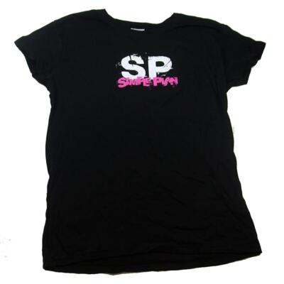 Vintage Simple Plan Girl's Black Distressed SP Logo Babydoll T-Shirt Size L