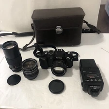 Konica FS-1 Film Camera Hexanon AR 52mm F/1.4 Lens + 2 Lenses, Flash auto 422 D