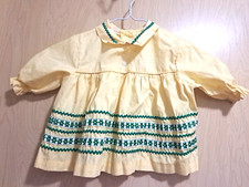 Precious Original Vtg 12M-2T Yellow Blouse Back Buttons Green Flower Trim