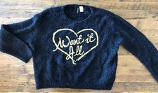 H&M Divided Want It All Heart Black Gold Cropped Fuzzy Sweater Womens Medium