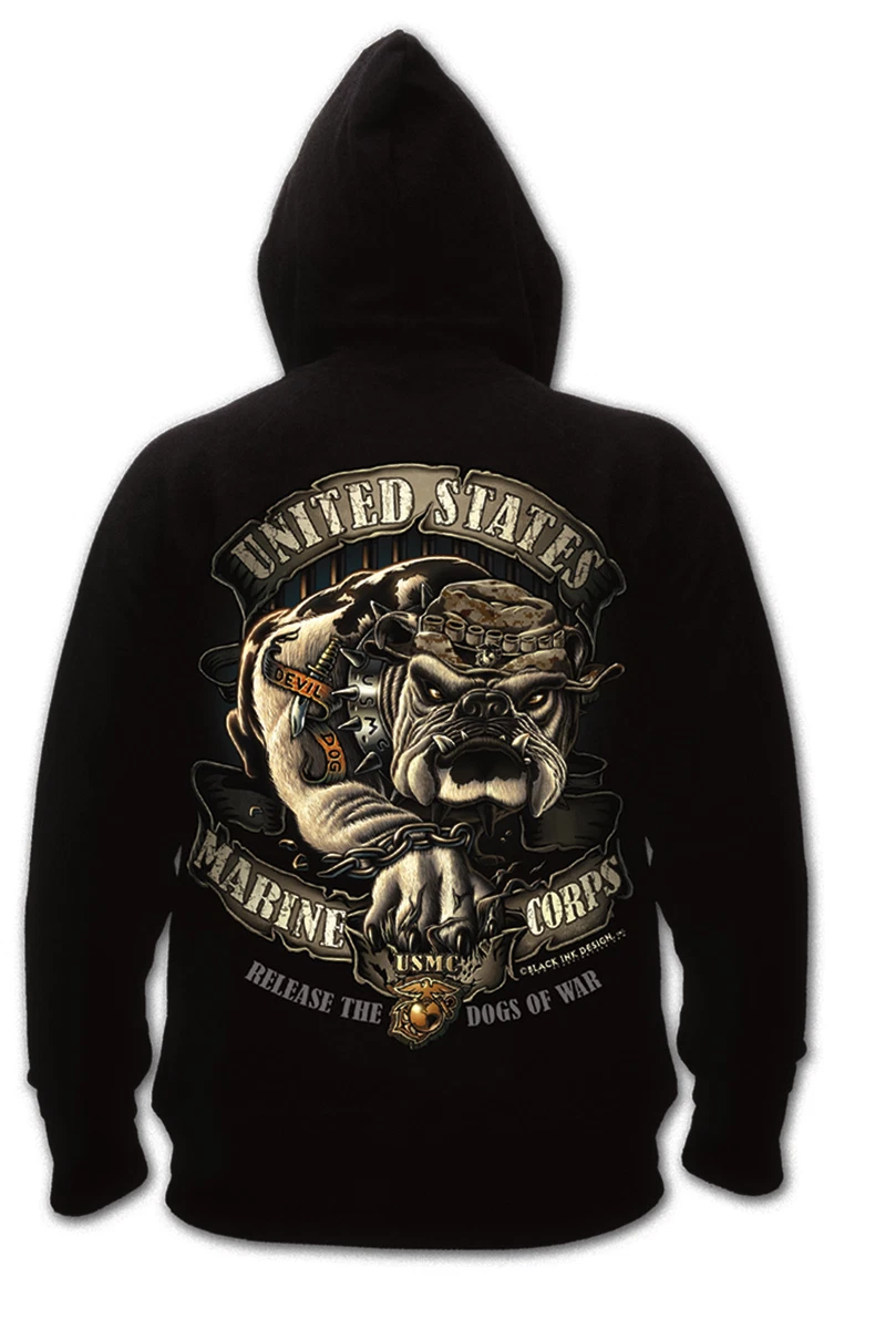 Black Military Hoodie USMC Graphic Bulldog Pullover Hooded Sweatshirt Black  Ink | eBay