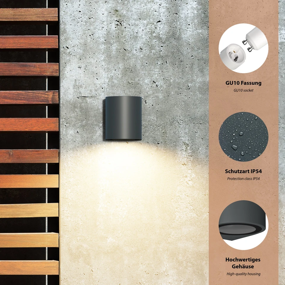 2x Wandleuchte ALSE für außen IP54 Downlight anthrazit matt rund 1x GU10 max. - Bild 3 von 4