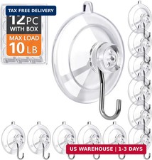 KORCCI Suction Cup Hooks 12Pack - Max Load 10LB, 1.77Inch Clear Medium Suction C