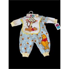Vintage Disney Winnie the Pooh Blue One-Piece Romper with Bib NWT