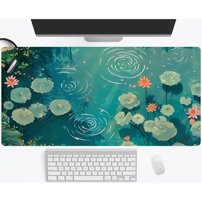 40*90cm Ultra-Smooth Large Mouse Pad  Anime Green Pond Water Lilies Nature Botan