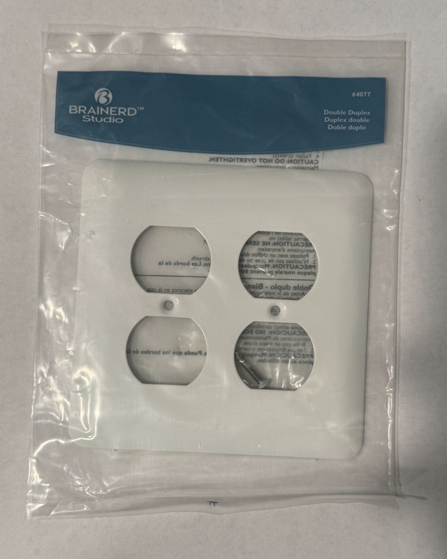 NEW Brainerd White Double Duplex Outlet Wall Plate Stamped Steel sealed