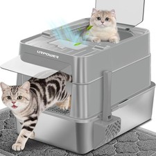 Stainless Steel Cat Litter Box with 110  Flip-Top Lid XL Enclosed Metal Litter