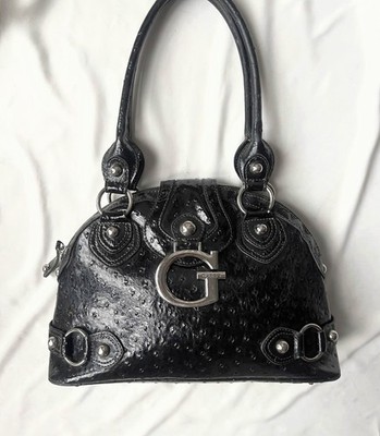  Vintage Guess Y2K Umhängetasche schwarz Monogramm Leder 2000 Edgy Grunge RAR 90er