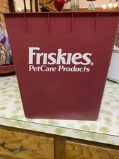 Vintage Friskies Trash Can Waste Basket Red With White Letters