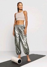 Free People Women SM Color Burst Shine Mirror Ball Silver Metallic Jogger Pant