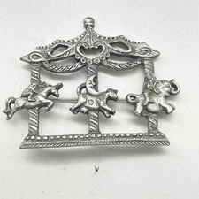 SPOONTIQUES Pewter Carousel Brooch Pin USA 4113 Circus Elephant Horse Carnival