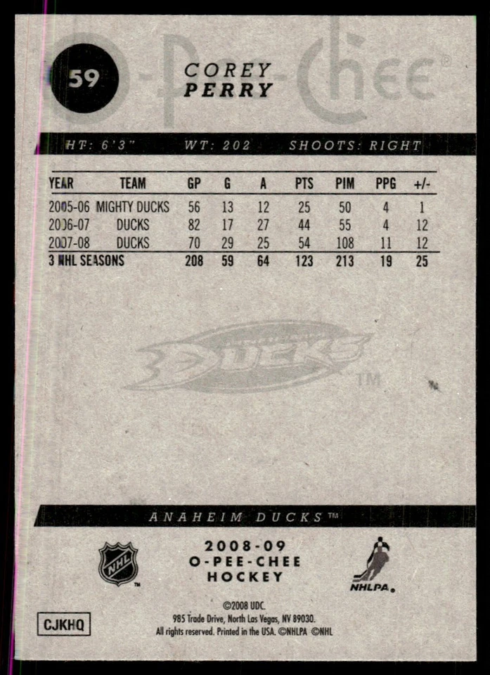 2008-09 O-Pee-Chee Corey Perry Anaheim Ducks #59 - Image 2 of 2