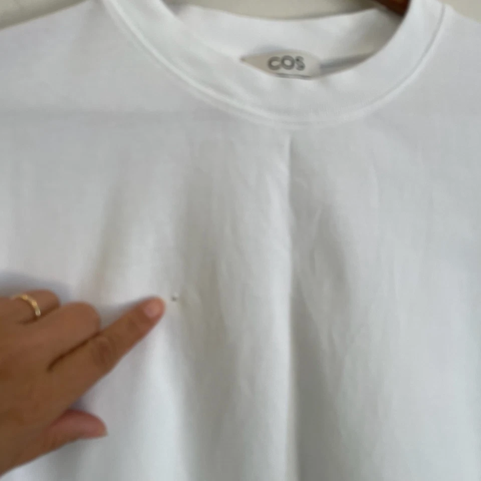 COS Top Womens Large White Cotton Short Sleeve Crop Crewneck Minimalist Luxe - Image 3 of 4