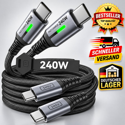 240W USB-C Cable Set of 2 2M PD Fast Charging Cord USB-C to USB-C Nylon Braided