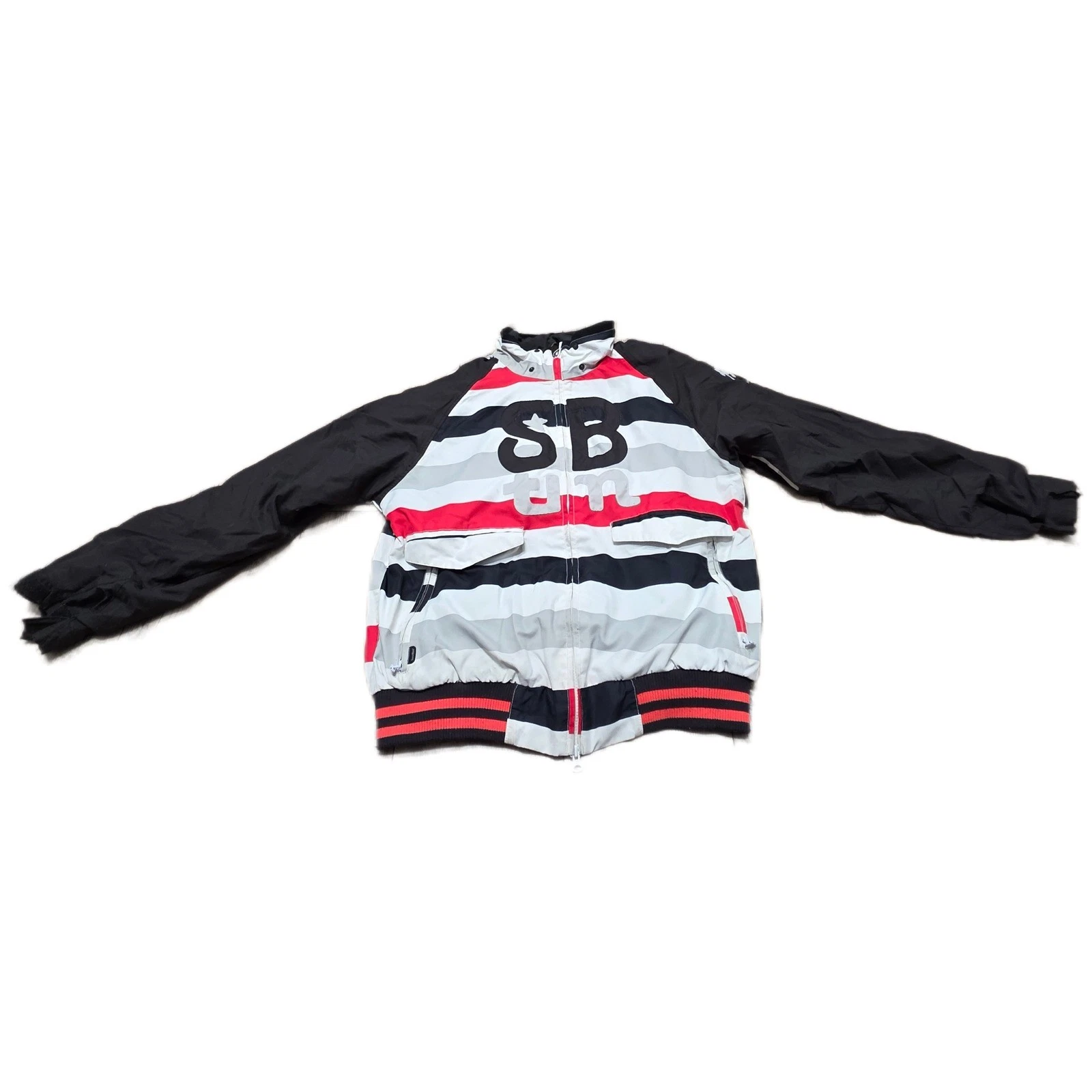SB City Striped Bomber Jacket Black Sleeves Full Zip Menswear Streetwear