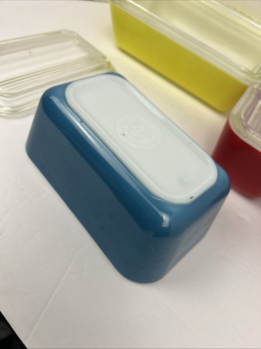 Vintage Pyrex Primary Colors 4 Pc Complete Set Refrigerator Dishes With Lids - Picture 14 of 20
