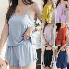 Women Solid Comfy 2 Piece Set Sleepwear Cami Tops With Shorts Pajamas Nightwear