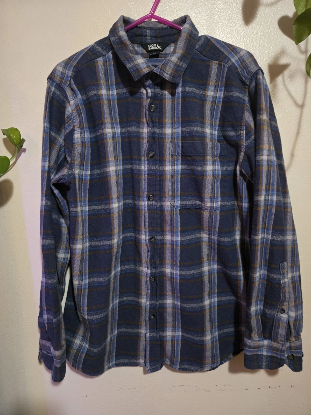 Eddie Bauer Men's Long Sleeve Button-Up Large Cotton Flannel