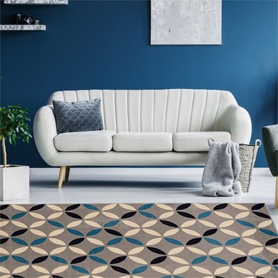 Linon Calibri Conrad Polypropylene 4'3''x7'3'' Rug in Gray and Bone