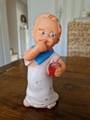 Quietschfigur Rubbertoys Made in Italy Junge am naschen 60er Vintage Gummi 15 cm