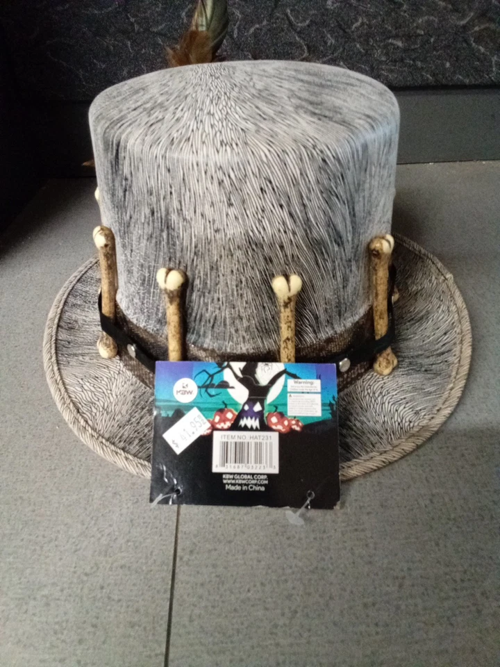 Sombrero de copa Witch Doctor marrón con huesos cara esquelética talla adulto vudú Foto 3 de 4