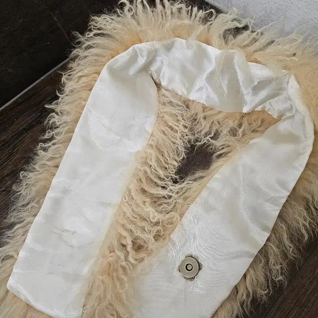 Japan Ivory Wool Scarf with Button Closure, Vintage Condition