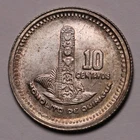 1959 Guatemala 10 Centavos Silver Coin KM# 256.3 Coin Alignment Unc