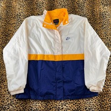 Vintage 90s Nike Windbreaker Jacket Colorblock White Yellow Navy Blue XL 16-18