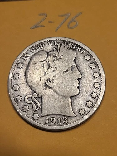 1913 D Barber Half Dollar VG  Lot2-76