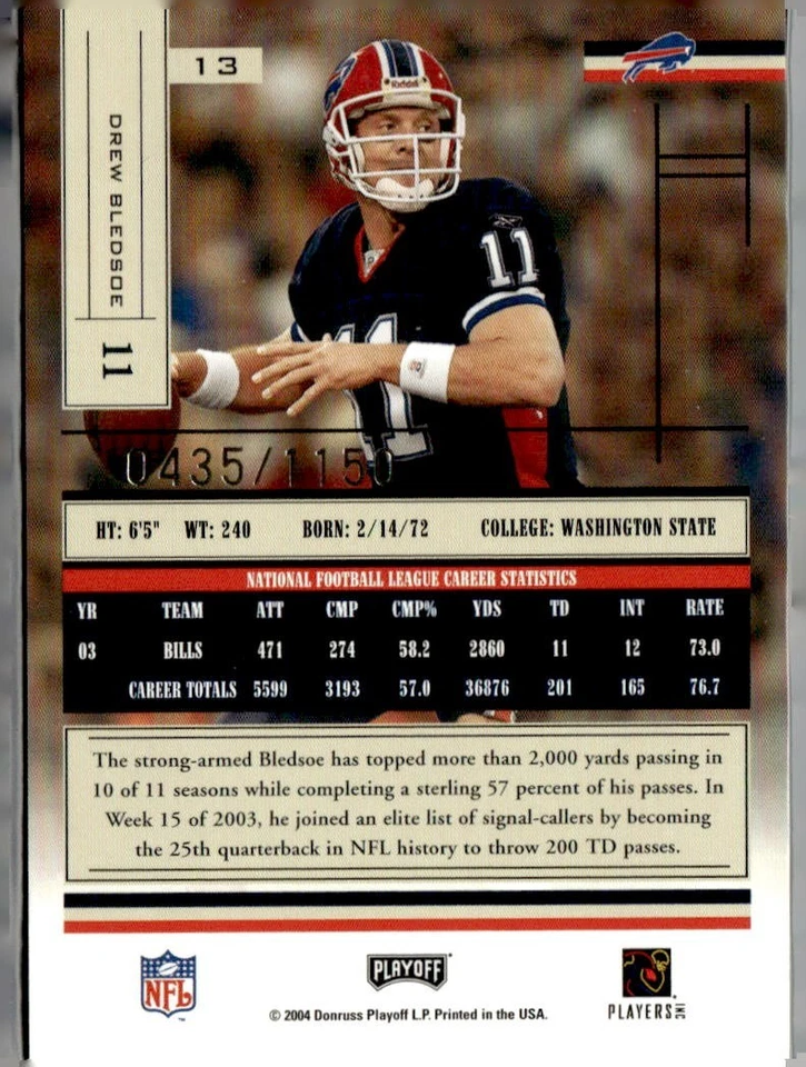 2004 Absolute Football Drew Bledsoe Silver Foil Serial #435/1150 Card #13 - Image 2 of 2
