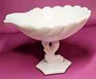 Vintage Westmoreland Milk Glass Dolphin Footed Shell Compote, Bowl 6" X 9"