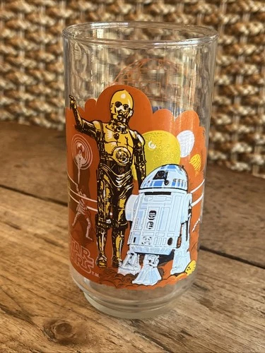 VINTAGE 1977 R2-D2 C-3PO STAR WARS BURGER KING DRINKING GLASS COCA-COLA EUC