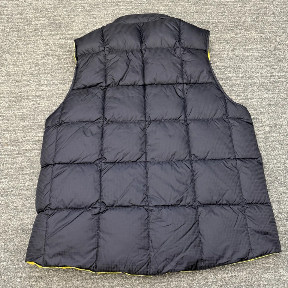 Chaleco acolchado Lands End para mujer medio azul amarillo reversible plumón de ganso al aire libre Foto 2 de 4