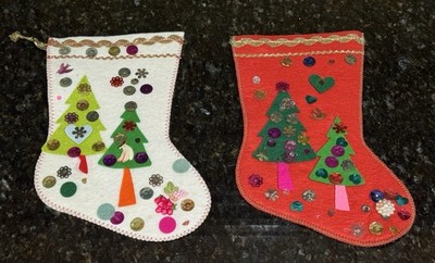 Vintage Christmas Jenia Miller Felt Sequin Stocking Lot Of Two