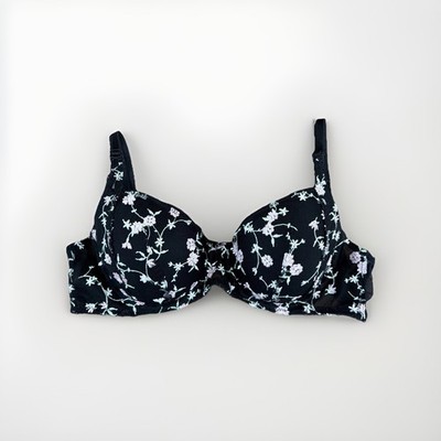 Adore Me 36B Black Lace Embroidered Floral Adored Adjustable Straps Push Up