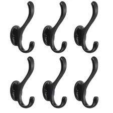 6 Pack Black Coat Hooks Wall Mount Heavy Duty Utility Retro Double Hooks for ...