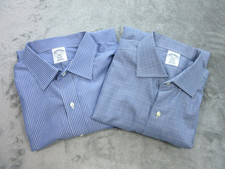 2-Pack Brooks Brothers Regent Shirt Men's 17 2/3 Non-Iron Striped Plaid Blue