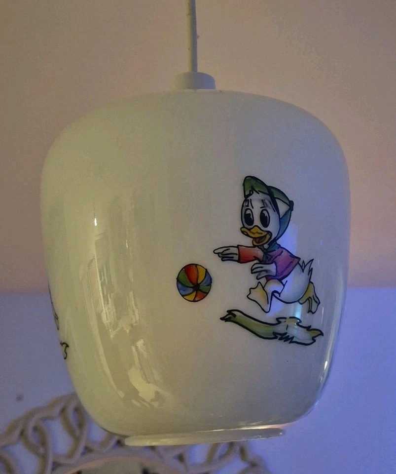  Disney Ceiling Light Shade , White Glass  Huey Donald Duck , Rare Vintage 1960s - Image 4 of 4