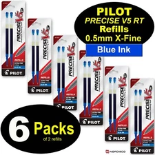 Pilot 77274 Precise V5 RT Refill, 0.5mm Extra Fine, Blue Ink, 6 Packs of 2