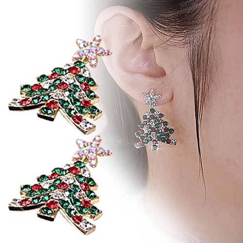 Luxury Christmas Tree Colorful Crystal Earrings StudODrop Women Jewellery Gift D - Picture 2 of 9