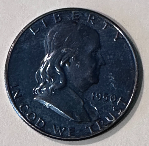 1950 Blue Tones Proof Franklin Half Dollar Coin 50c -- Key