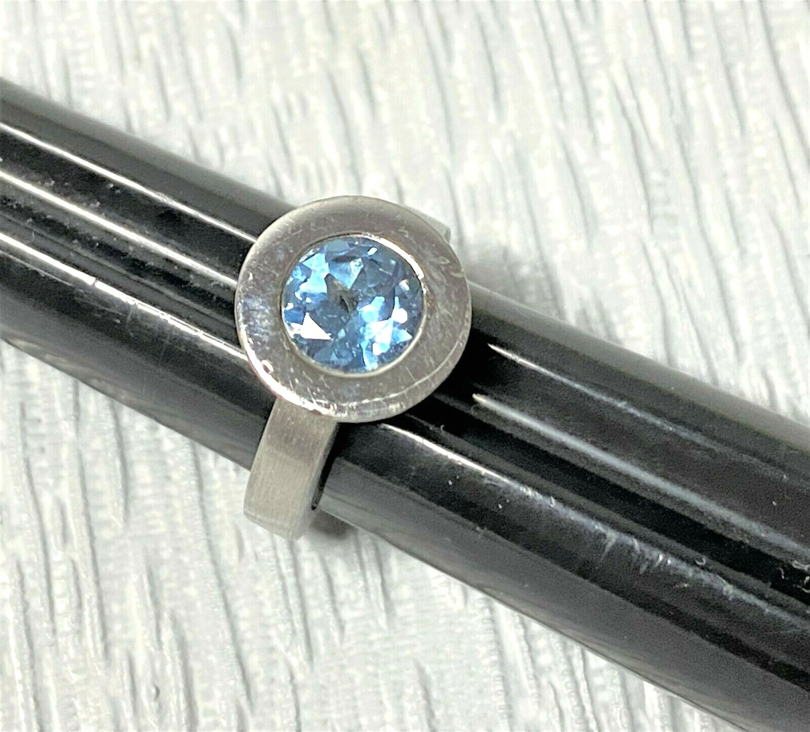 Solid Sterling Silver 925 Light Blue Stone Thick … - image 2