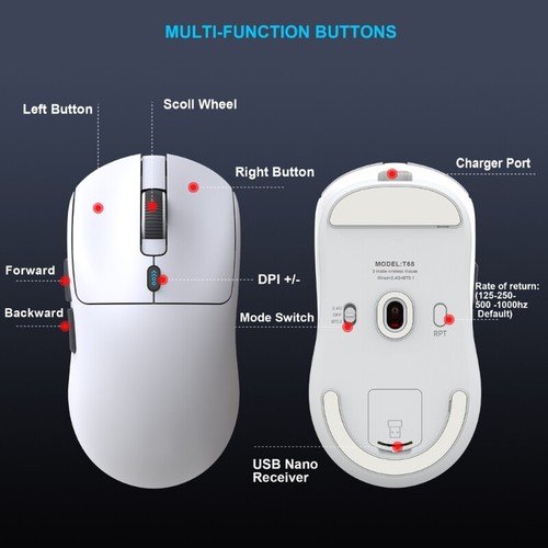 T68W 12000DPI Game Mouse 2.4G USB Rechargeable Mouse 300mAh 7Buttons - Picture 6 of 10
