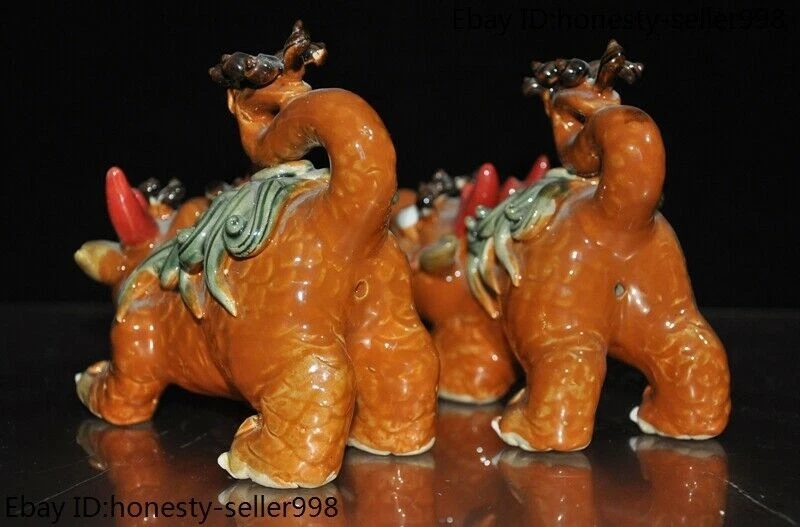 Par de estátuas de dinheiro 6" Wucai cerâmica porcelana vermelha Fengshui riqueza Chi-lin Qilin - Imagem 4 de 4