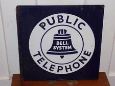 Vintage Public Telephone Bell System Porcelain Double Sided Flange Sign